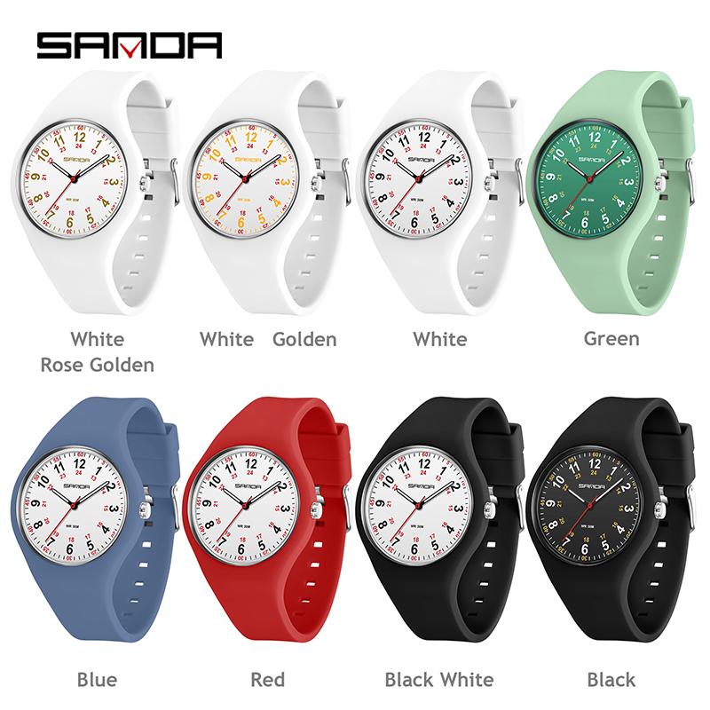 SANDA Minimalist Fashionable Student Sports Waterproof Silicone Quartz Watch Boy Girl Casual Clock Children Gifts