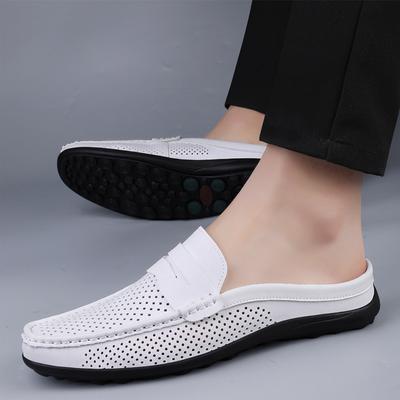 Fashion Plus Size 47 Men's Half Shoes Hollow Out Loafers for Men Fashion Leather Sandals Shoes Breathable Causal Beach Shoes Slippers