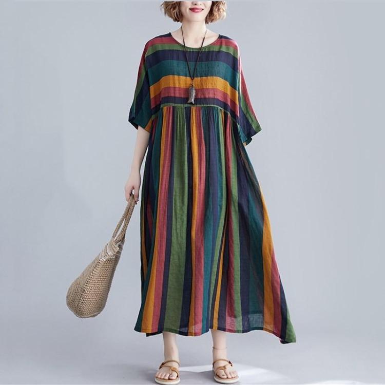 Vintage Women Plus Size Casual Cotton Loose Long Summer Dress