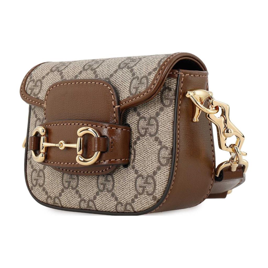 Gucci Bolso Mini Horsebit 1955 GG Piel Marrón Cinta Roja y Verde Herrajes Dorados Uso Diario 699760-HUHHG-8565