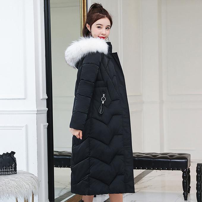 New Fashion Autumn Cotton-padded Jacket Women's Winter Warm  Jacket Women's Hooded Fluffy Fur Collar Mid-length Slim-fitting Cotton-padded Acket
