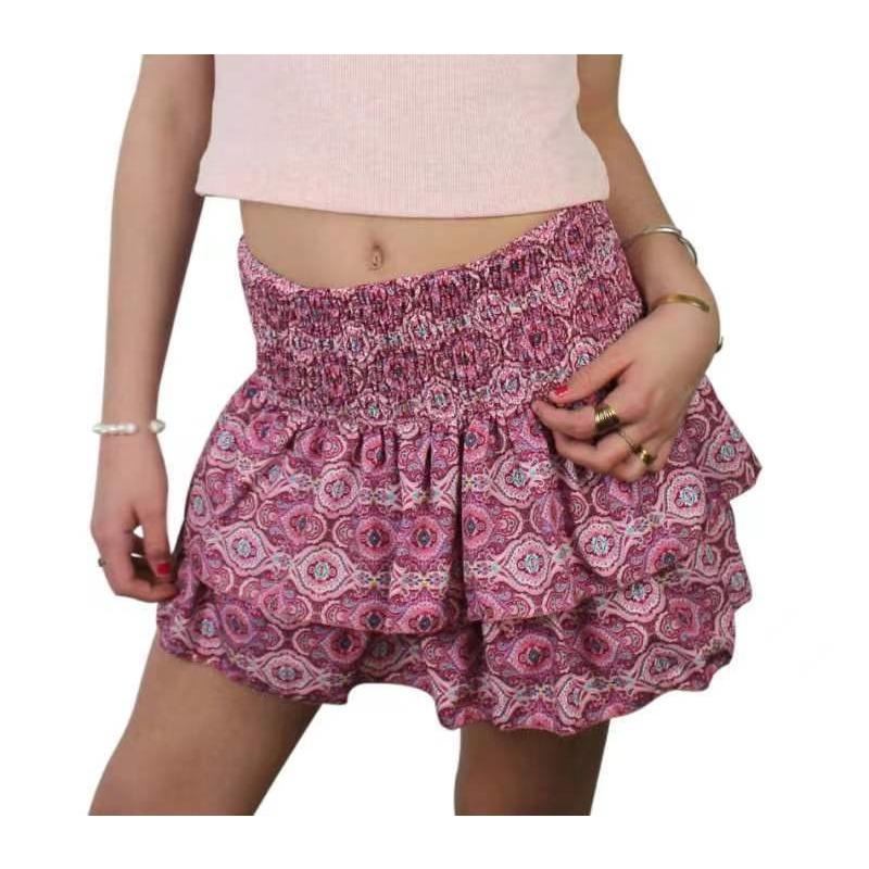 

Плиссированные мини-юбки Kawaii с оборками, женские мини-юбки трапециевидной формы с высокой талией и принтом феи, женская повседневная тонкая уличная одежда, одежда для отпуска M розовый