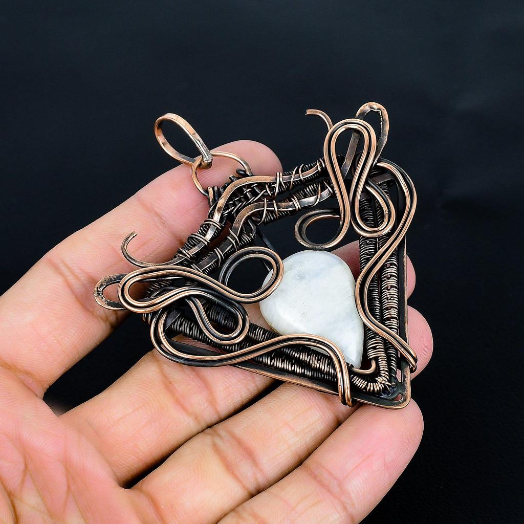 Rainbow Moonstone Pendant Gemstone Jewelry, 999 Copper Wire Wrapped Pendant, Handmade Beautiful Jewelry Pendant