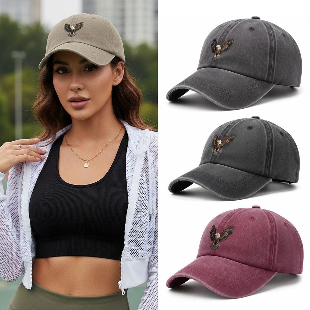 Washed Cotton Winged Eagle Print Baseball Cap Visor Faded Baseball Hats Outdoor Leisure Adjustable Sunscreen Hats
