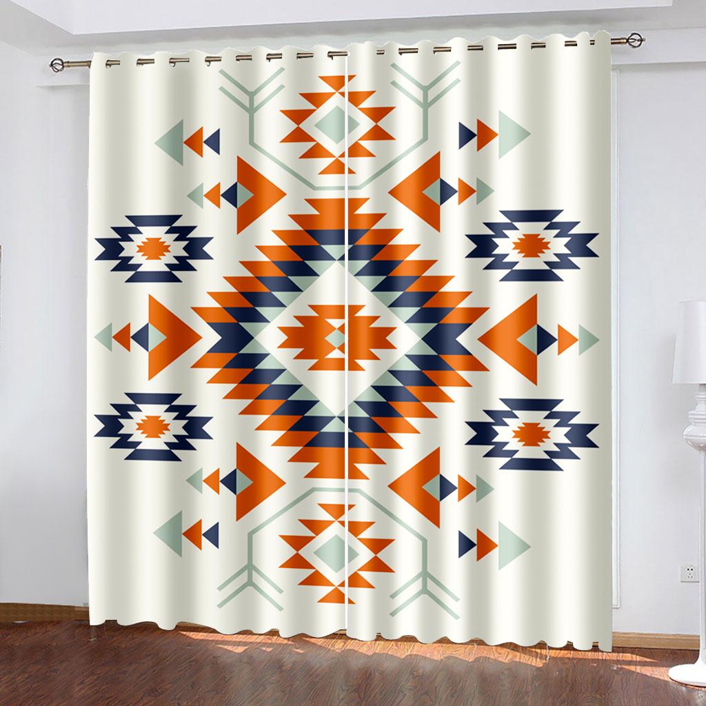 Geometric Semi-Blackout Window Curtains Bohemian Window Curtain for Living Room&Bedroom Drapes Decor(2Panels)Cotinas De Sala