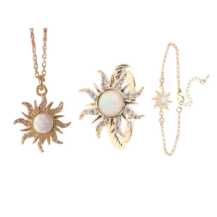 Chic Geometric Necklace/Rings/Bracelet Jewery Set Delicate Accessory for Women