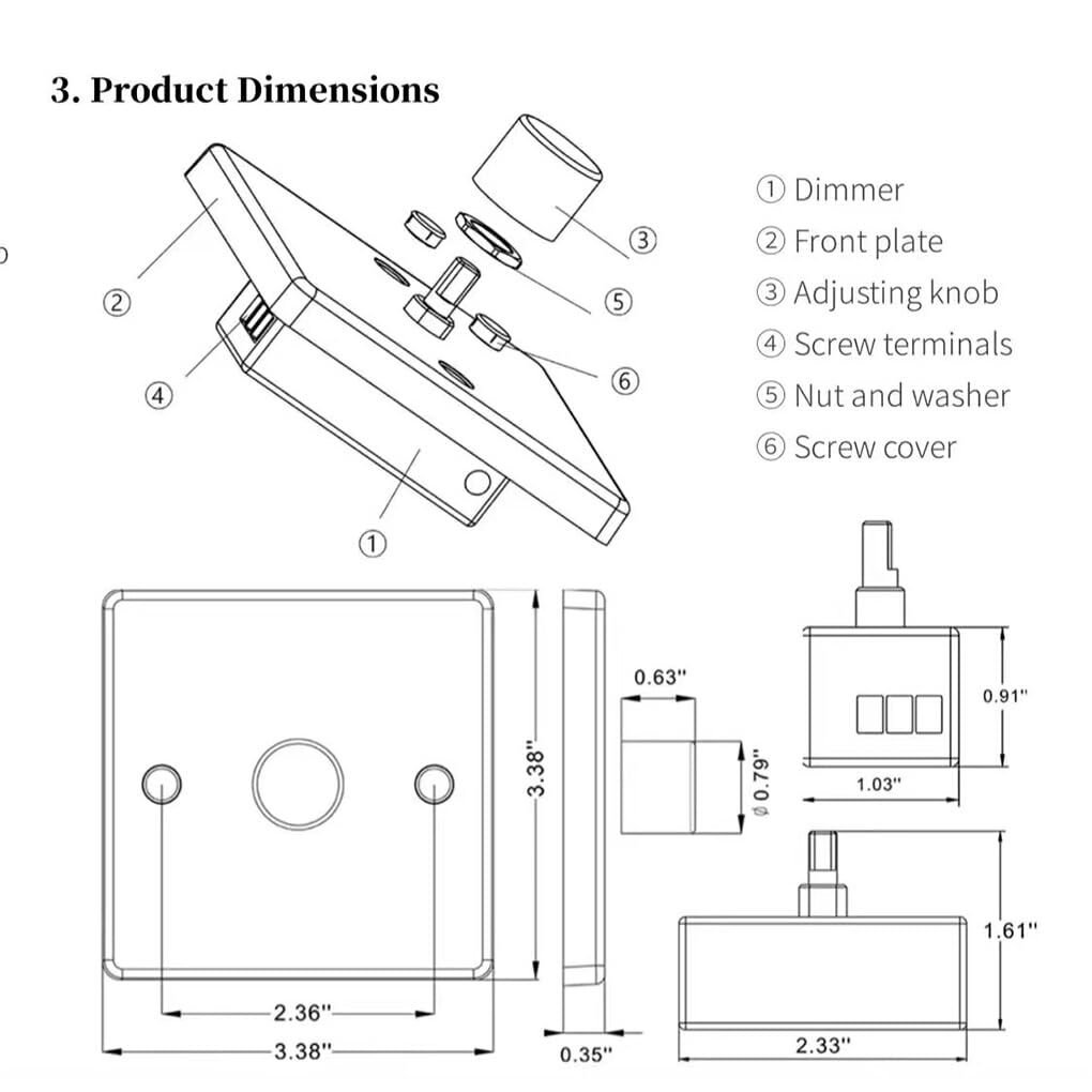 Generic LED Dimmer Switch - Easy Installation and Easy Wiring, for 12-24V Dimmable Lights, Moderate Size to Fit Control