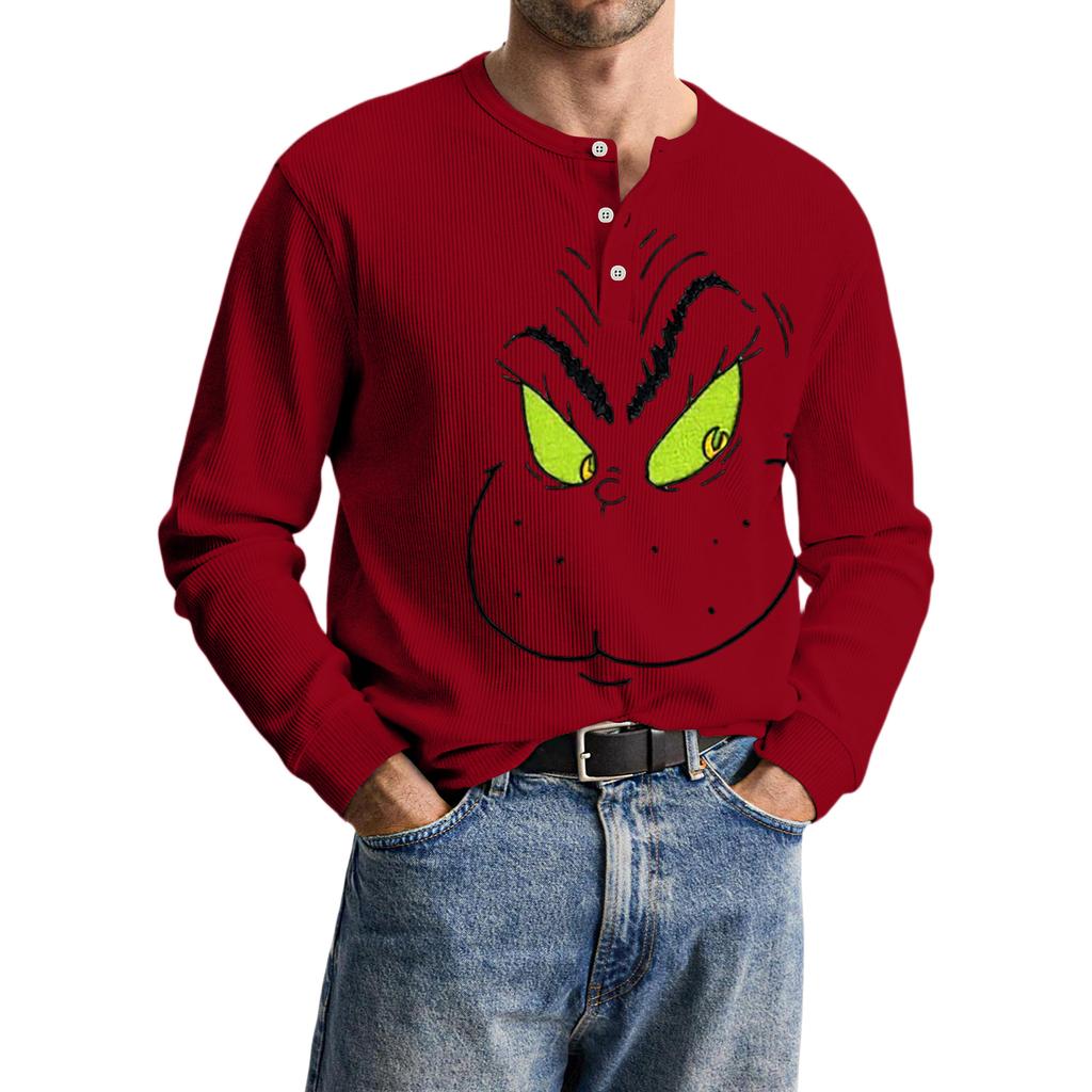 Men's Casual Knit Button-Up Long-Sleeve Shirt