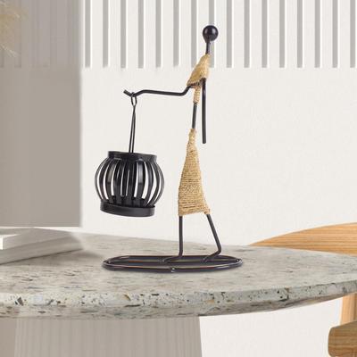 Abstract Character Girl Lantern Sculpture Candle Holder Stand Art Simple Tabletop Iron