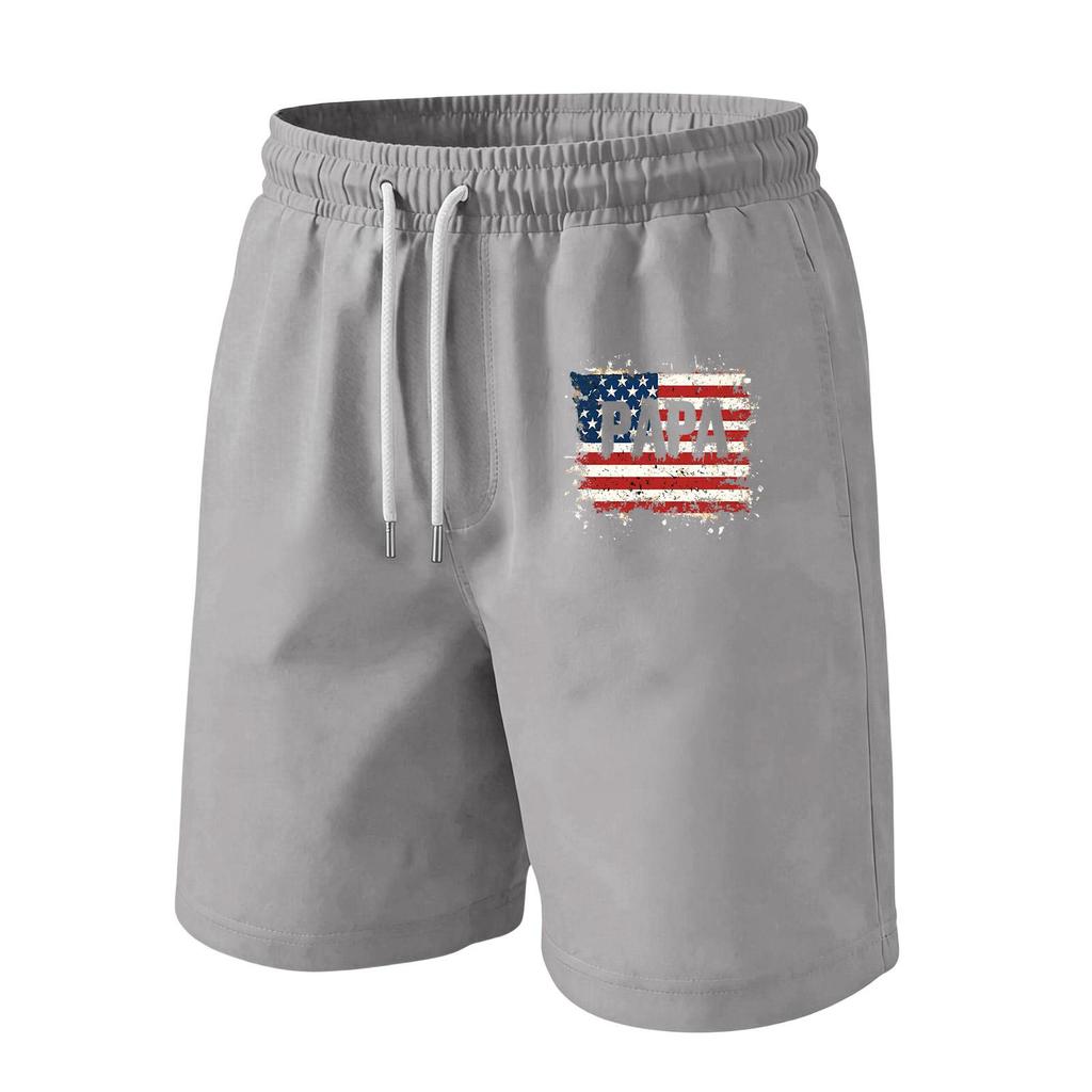 Men Drawstring Waist Casual Shorts with Flag Print Relaxed Fit Lightweight Soft Fabric Elastic Waistband for Daily Wear