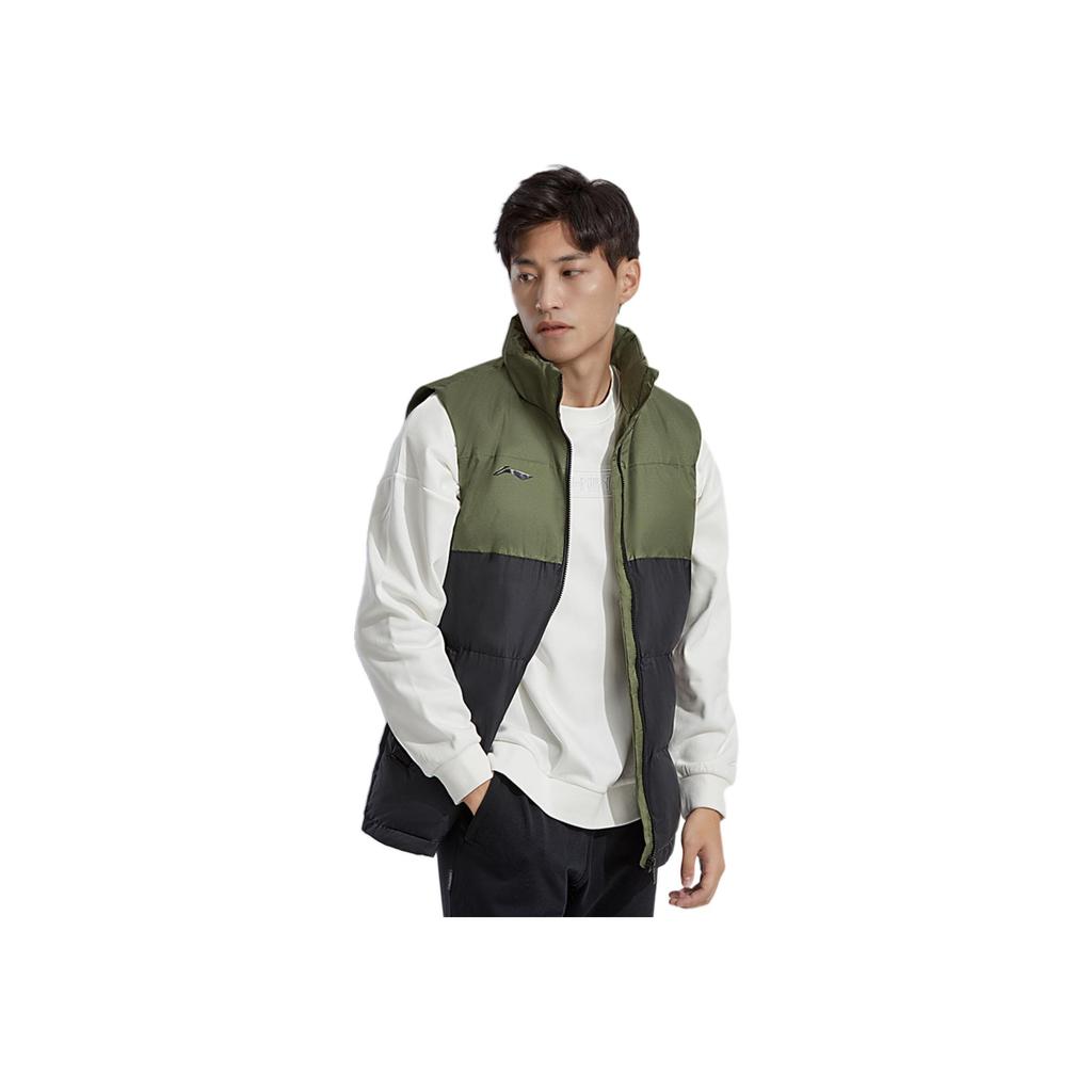Li Ning Série Football Logo Color Block Chaud Col Montant Gilet en Coton Homme Gilets Vert Foncé AMMR015-2