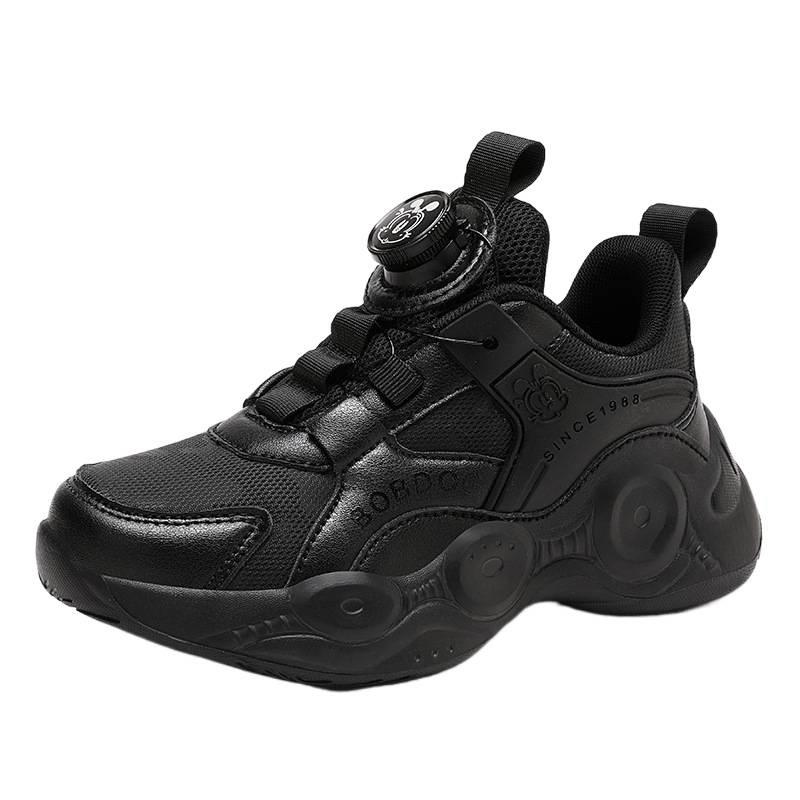 Babu bean boys shoes 2025 autumn new children's black leather waterproof sports shoes middle and older children's school black shoes