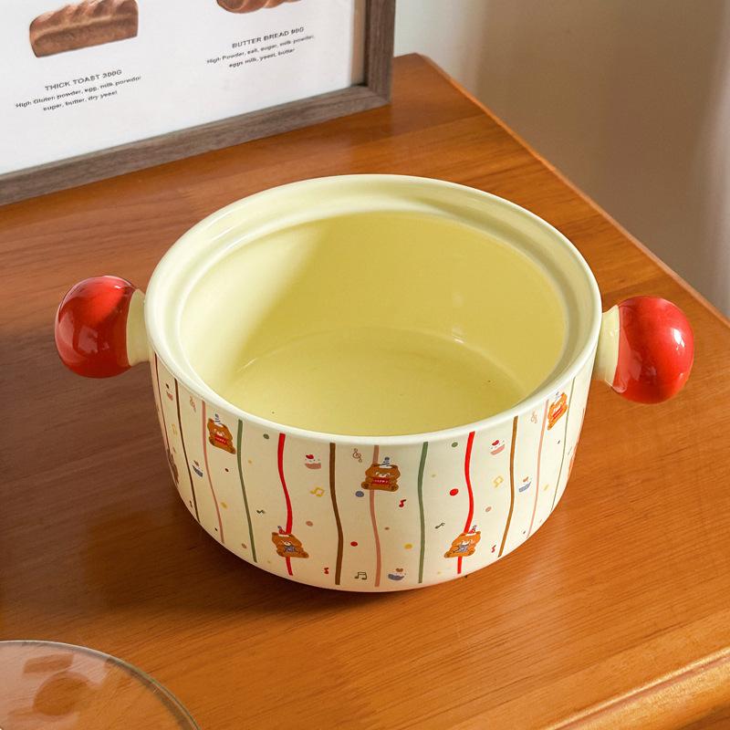 ins cartoon polka dot instant noodle bowl with lid student dormitory snail powder bowl binaural ceramic soup bowl high-value tableware