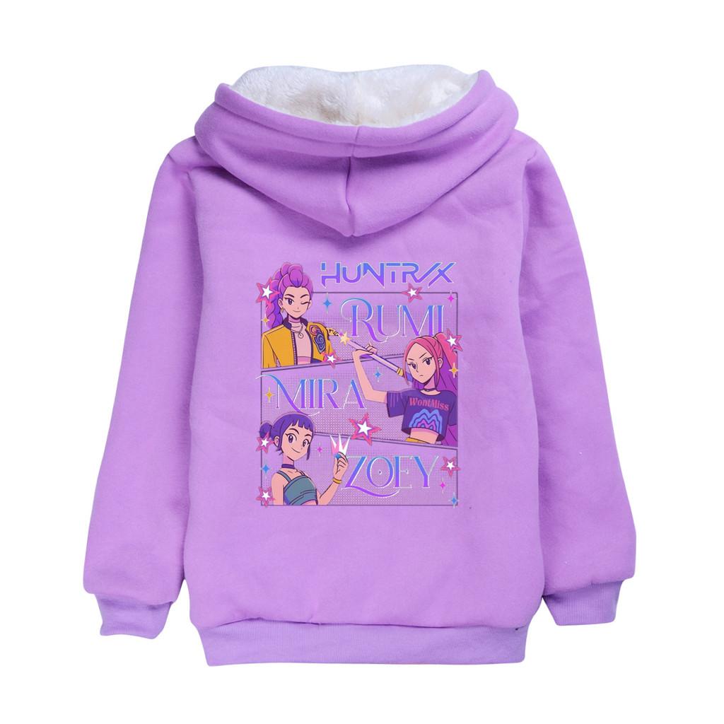 5021 Kinder Mädchen Kpop Zoey Mira Rumi Print Samt Warm Winter Reißverschluss Jacke Mantel