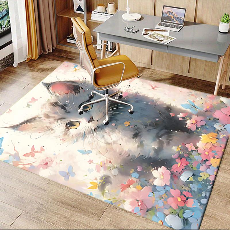 Cute Kitten Theme Chair Mat Office Carpet: Oversized Rug for Home Decor, Sofa Cover, Gift Idea, Suitable for Bedroom, Living Room, and Various Rooms