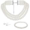 Triple Glass Pearl Necklace Bracelet Stud Earrings Set Elegant Fashion Sweater Chain Dress Cheongsam Necklace Accessories