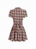 Europese en Amerikaanse Dames Plaid Hoge Hals Pofmouw Mini Jurk