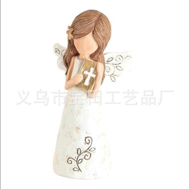 Golden Horn Angel Statue Holding Love Prayer with Bible Sculpture Resin Crafts Interior Ornaments
