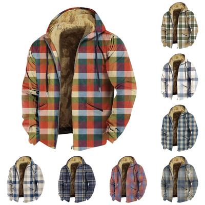 Herrenjacke mit Karomuster, für Frühling und Herbst, lässiger Trend, mit Reißverschluss und Kapuze