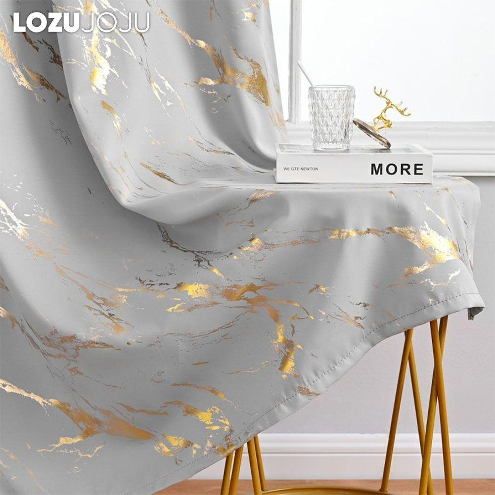 1 Stück LOZUJOJU 80% Verdunkelungsmodische und minimalistische Vorhänge mit goldener und Marmorstruktur für Wohnzimmer Schlafzimmer Balkonfenster Heimdekoration