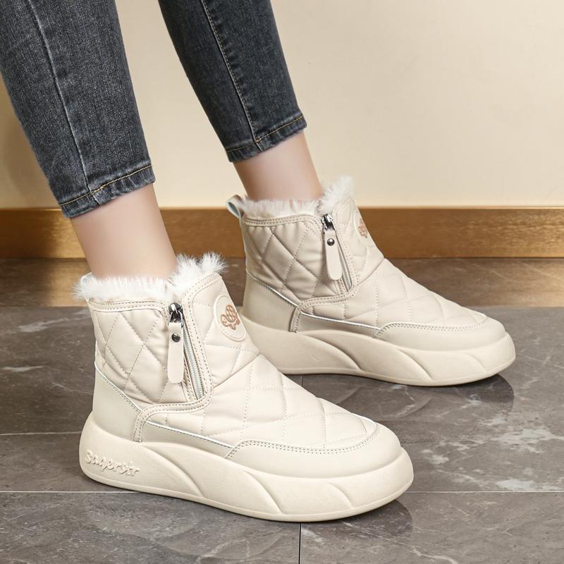 34-42 Winter Women's Large Fashion Plus Velvet Warm Thick Bottom Height Boosting High Top Cotton Shoes Snow Boots Midsole Women's Boots