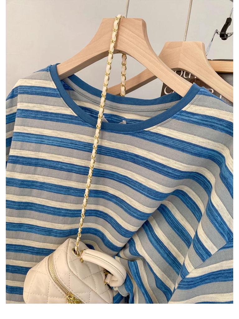 Plus Size Green Striped Short Sleeve Women's Summer T-Shirt - Lightweight, Loose Fit