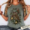 Vintage Owl Shirt, Dark Cottagecore Wildflower Botanical T-Shirt, Woodland Animal Shirt, Nature Lover Gift, Floral Comfort Colors Tee