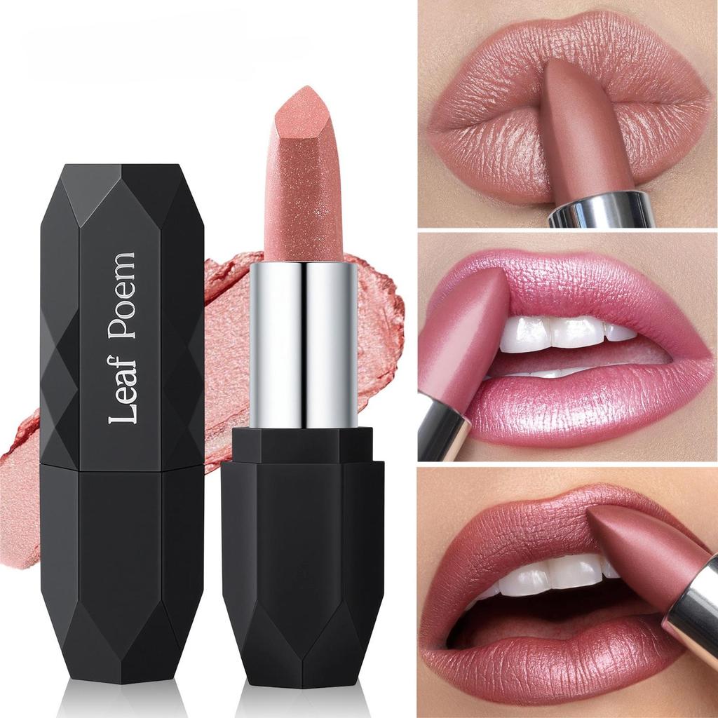 Pearlescent Lipstick Long Lasting Waterproof Pink Rosey Metallic Diamond Lip Stick Create Silky Charming Plump Bold Lip Makeup