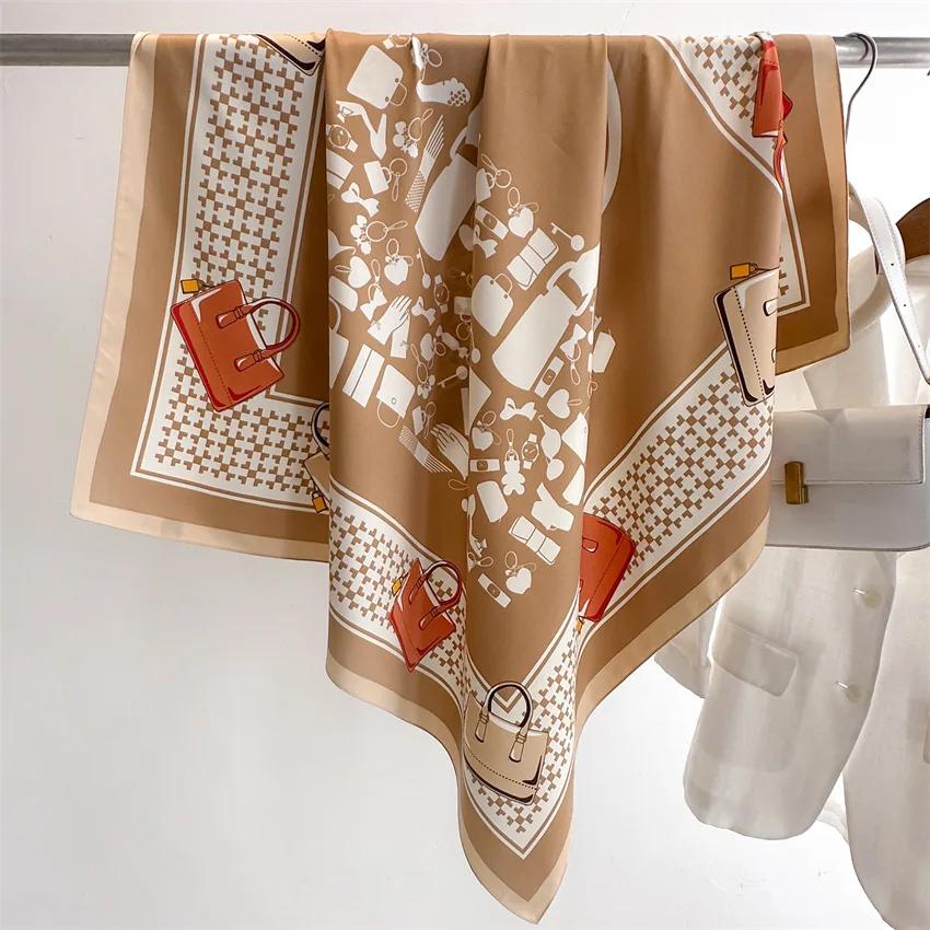 

Новый модный шелковый платок 90*90 см, шарф, головной убор, женский винтажный на четыре сезона, платок для волос, хиджаб, фулард, бандана, женский головной платок 90x90cm