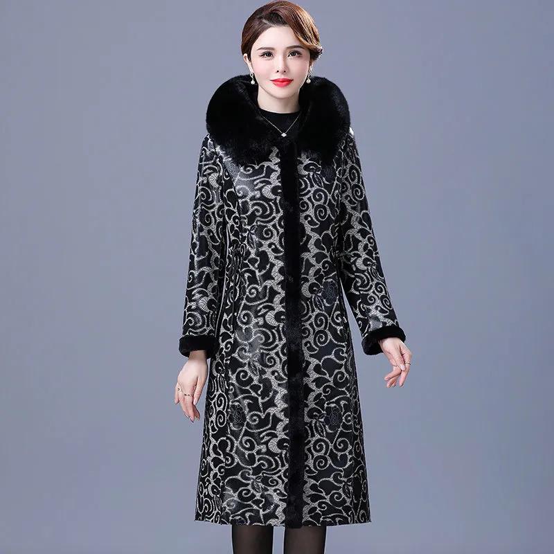 Women's Thickened Warm Mid-Length Over-the-Knee Coat Reversible Outerwear for Mothers
