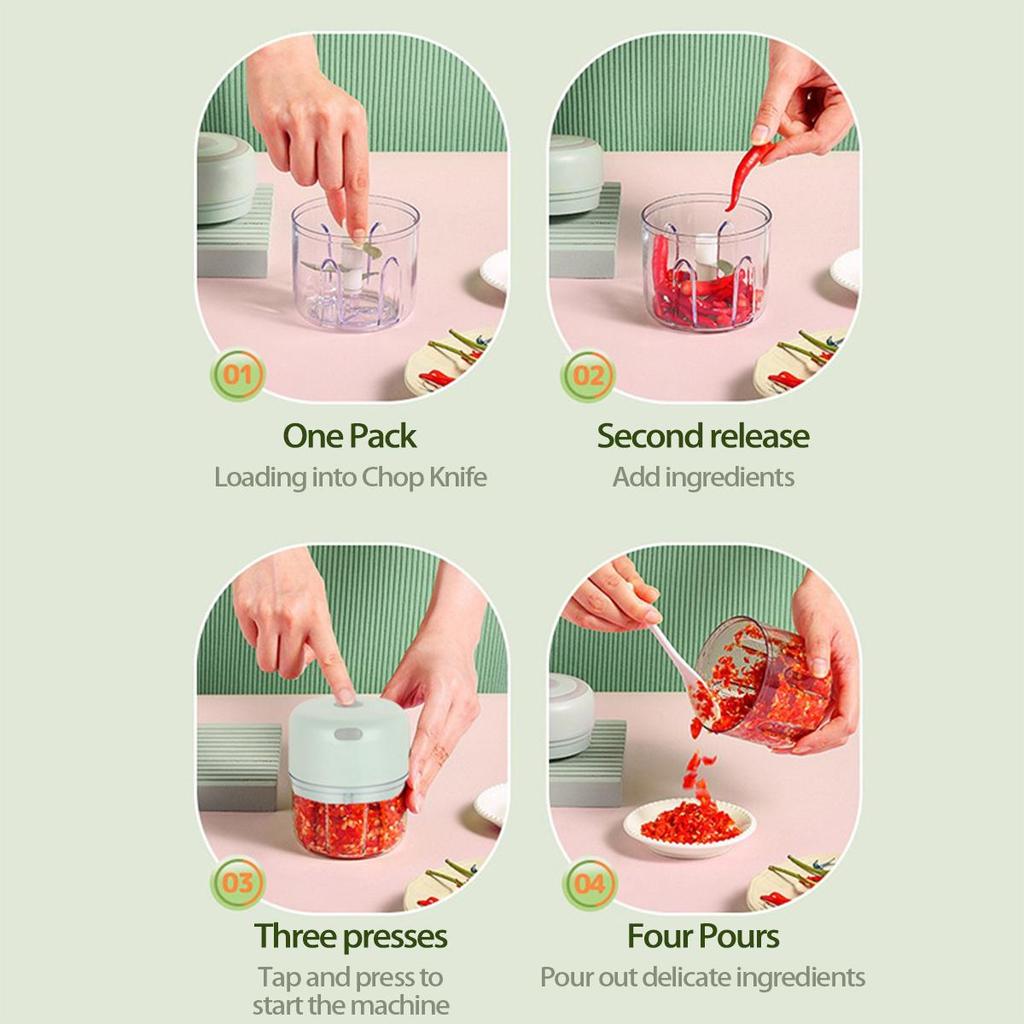 250ML Electric Garlic Crusher USB Charging Portable Mini Food Chopper Vegetable Chopper Small Food Processor