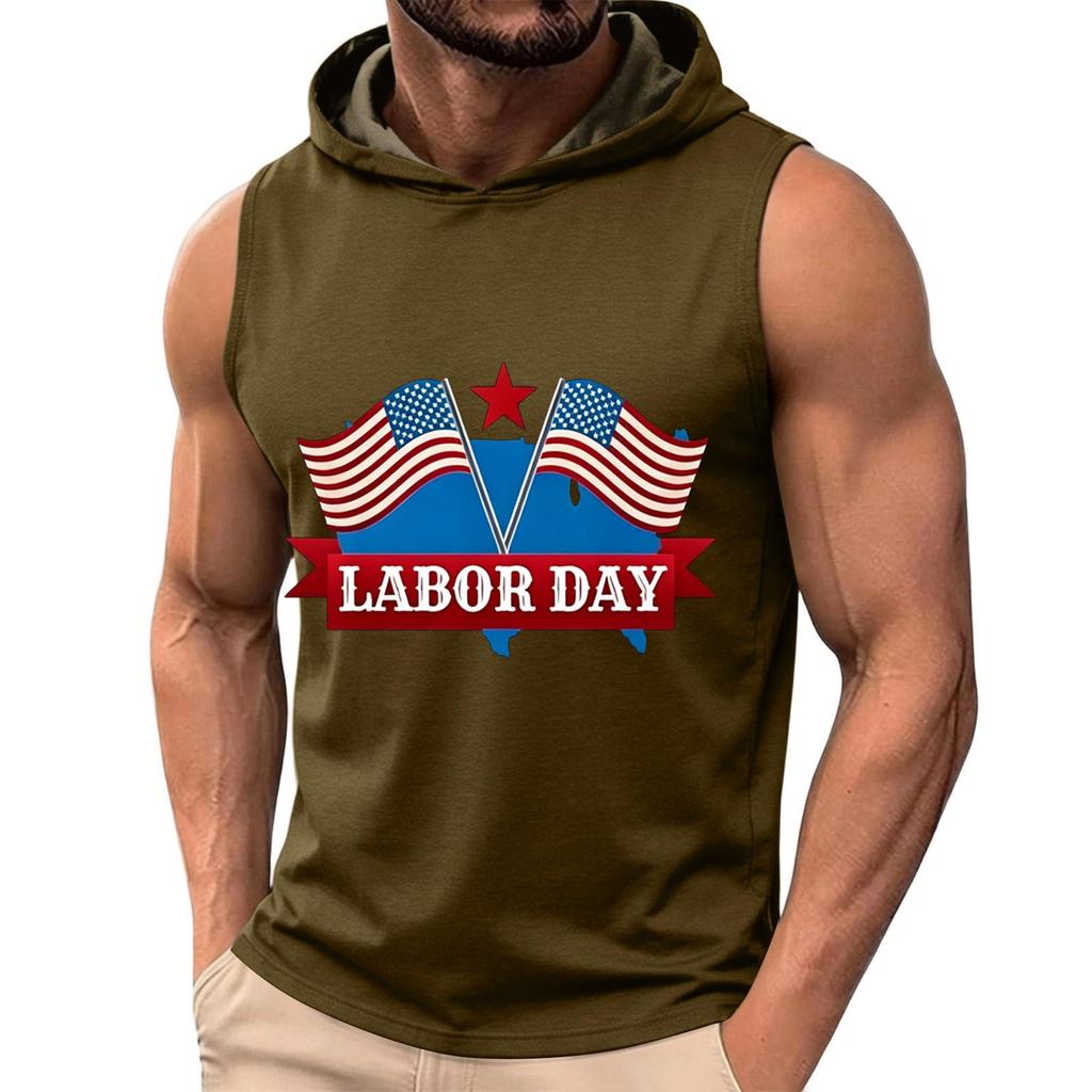 Men's Sleeveless Hoodie Casual Tank Top Muscle Shirt Lightweight Summer Workout Fitness Gym Apparel with Graphic Print