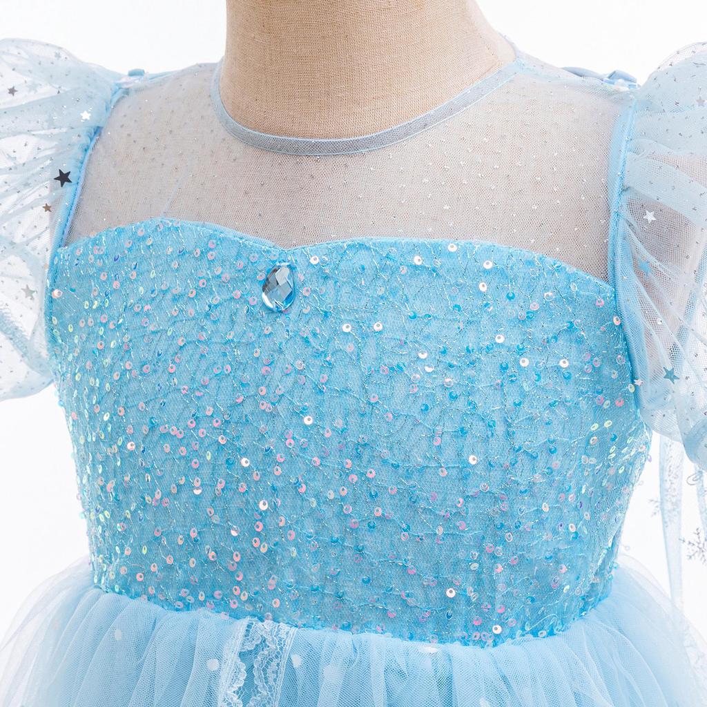 Elsa Summer Girl's Bubble Sleeve Princess Wedding Dress