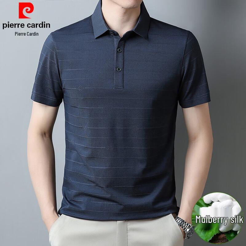 Pierre Cardin Men's Striped Mulberry Silk Blend Polo T-Shirt