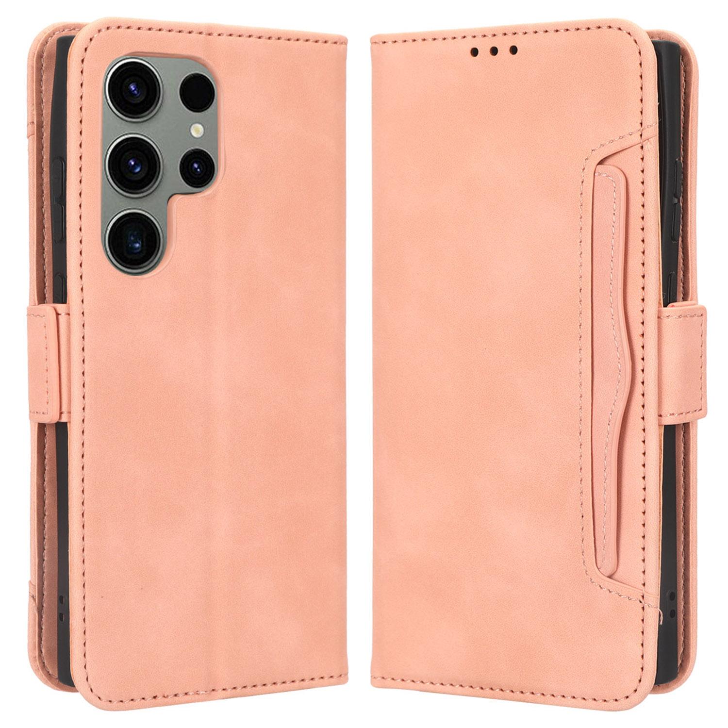 

For Samsung Galaxy S23 Ultra Multiple Card Slots PU Leather Phone Cover Stand Wallet Flip Case Pink