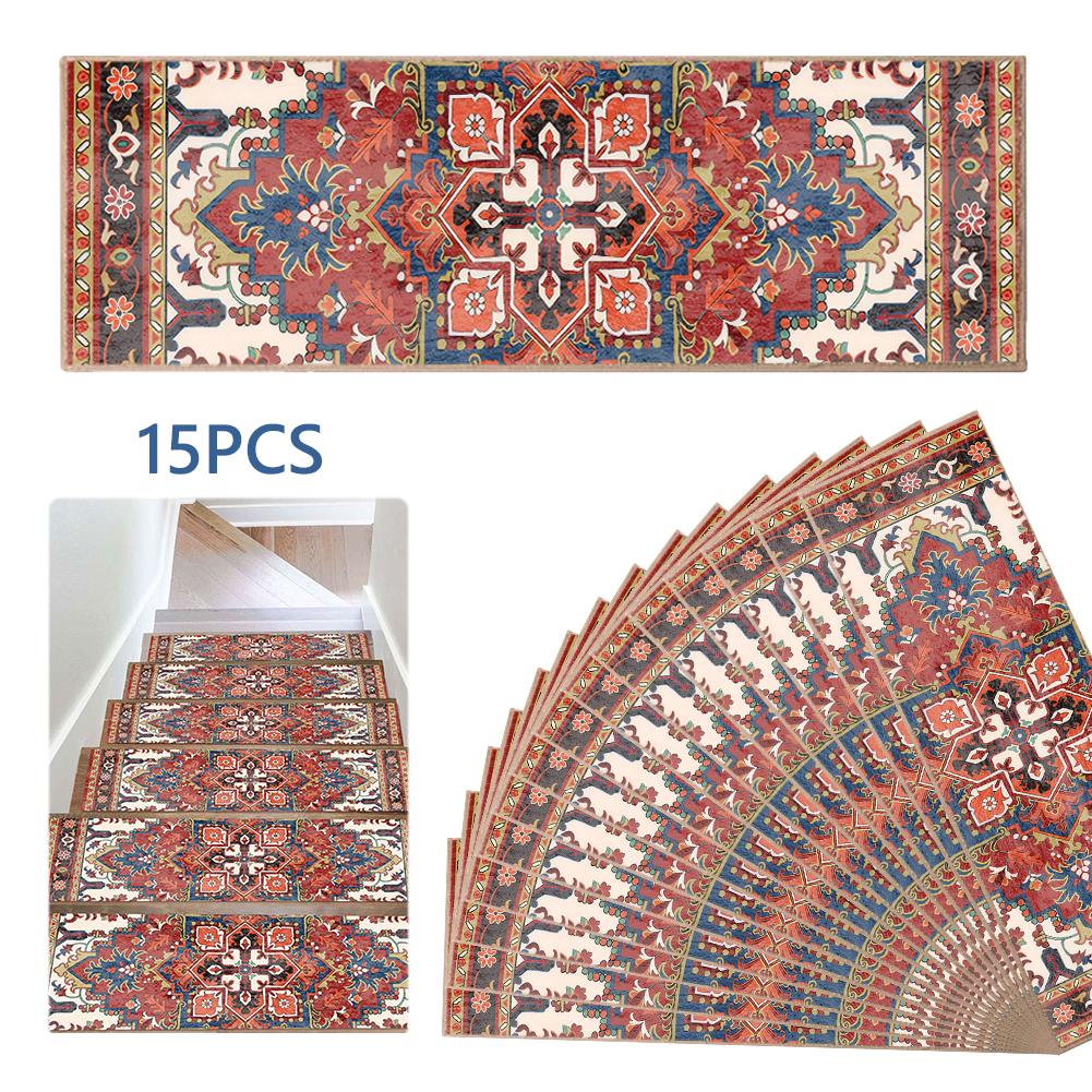 15PCS Carpet Stair Treads Set Self-adhesive Backing Non Slip Indoor Stair Rugs Reusable Stairway Carpet Rugs for Indoor Tread