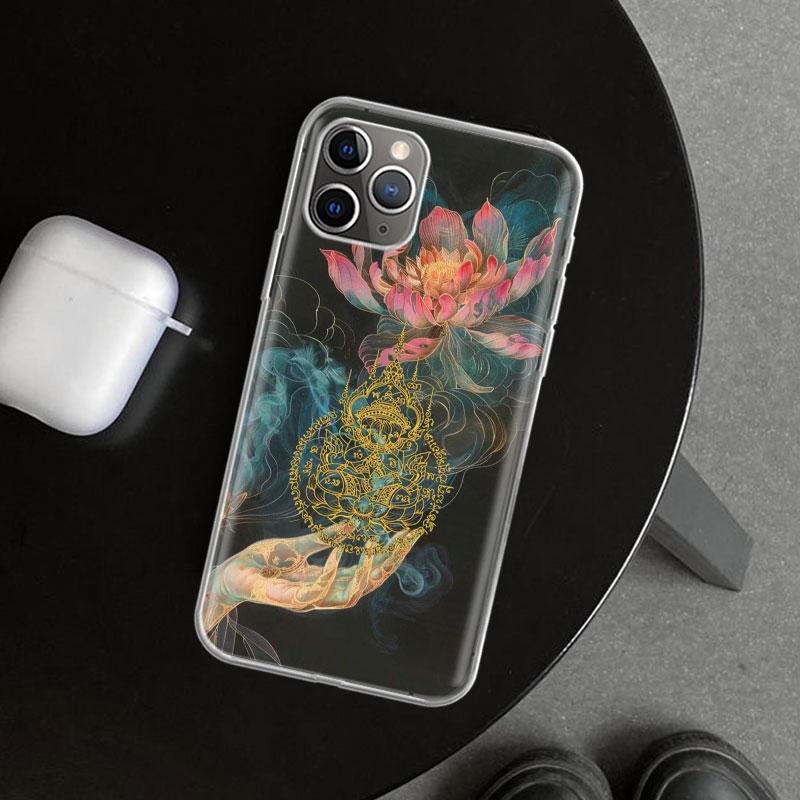 Buddhist Fire Lotus Phone Case Cover for iPhone 11 12 13 Mini 14 15 Plus 16 Pro Max 17 Air 7 8 + SE Art Customized Fundas 11 12