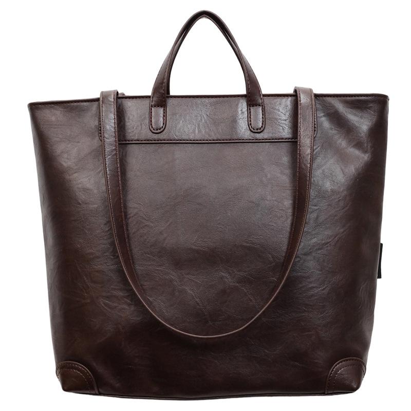Solid Color Leather Tote Bag with Dual Handles Large Capacity Shoulder Bag for Work and Daily Use