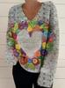 2024 Women's 3D Print V-neck Knit Cardigan: Early Spring/Autumn Sweater
