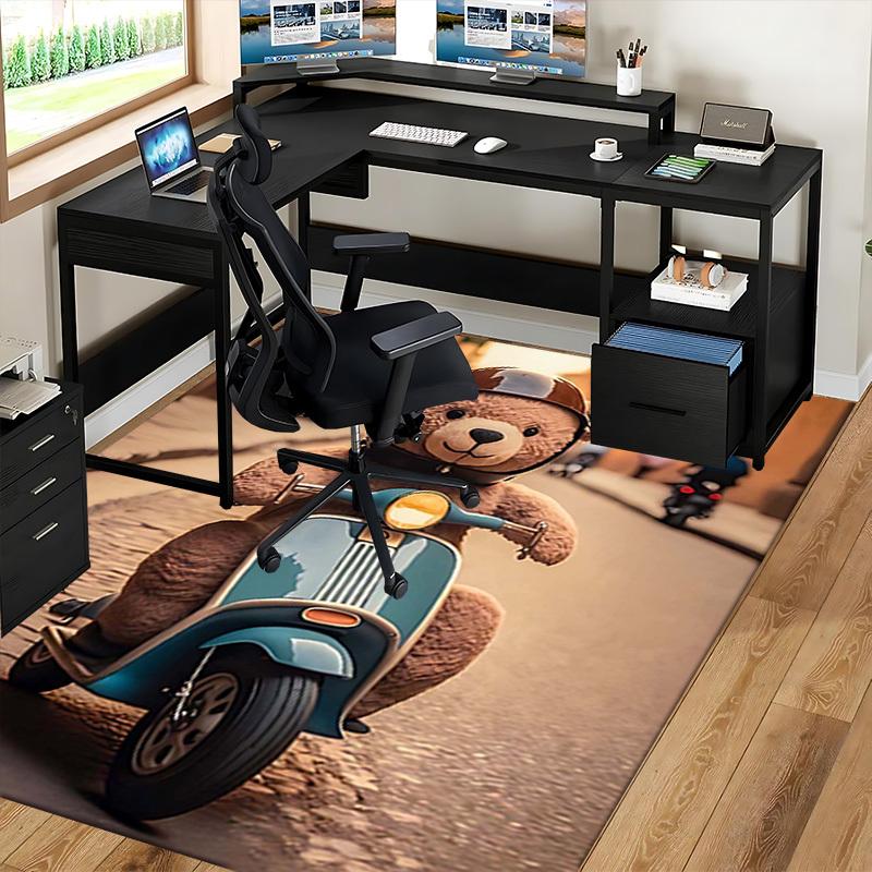 1pc Teddy Bear Helmet Scooter Chair Mat - Anime Cartoon Design Office Chair Pad with Non-Slip Carpet for Home Decor, Suitable for All Seasons and Perf