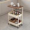 Mobile End Table with Storage Baskets 360-Degree Rotating Wheels Foldable