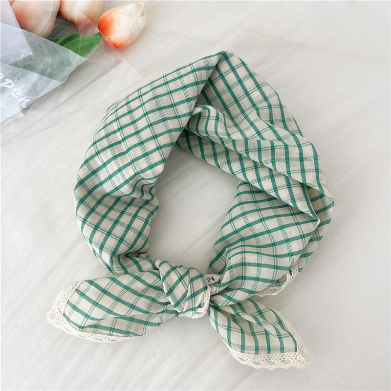 Cotton Linen Lace Edge Square Scarves 60cm Kerchief Neckerchief Bandanas Women Casual Neck Scarf Plaid Print Geometric Pattern