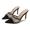Summer Women's High Heel Sandals Stiletto Mesh Diamond Pointed Open Toe Slippers Outdoor High Heel Slippers