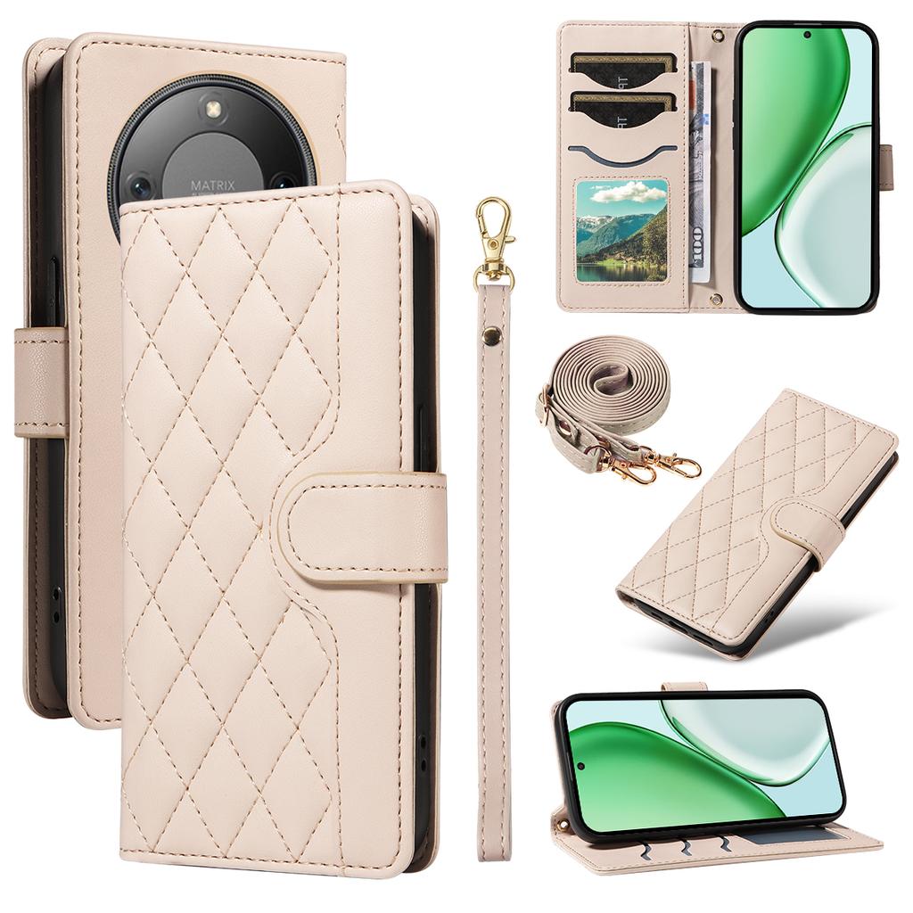 For Honor Magic8 Lite 5G/X9d 5G/X70 5G Wallet Case Rhombus Leather Phone Cover with Strap