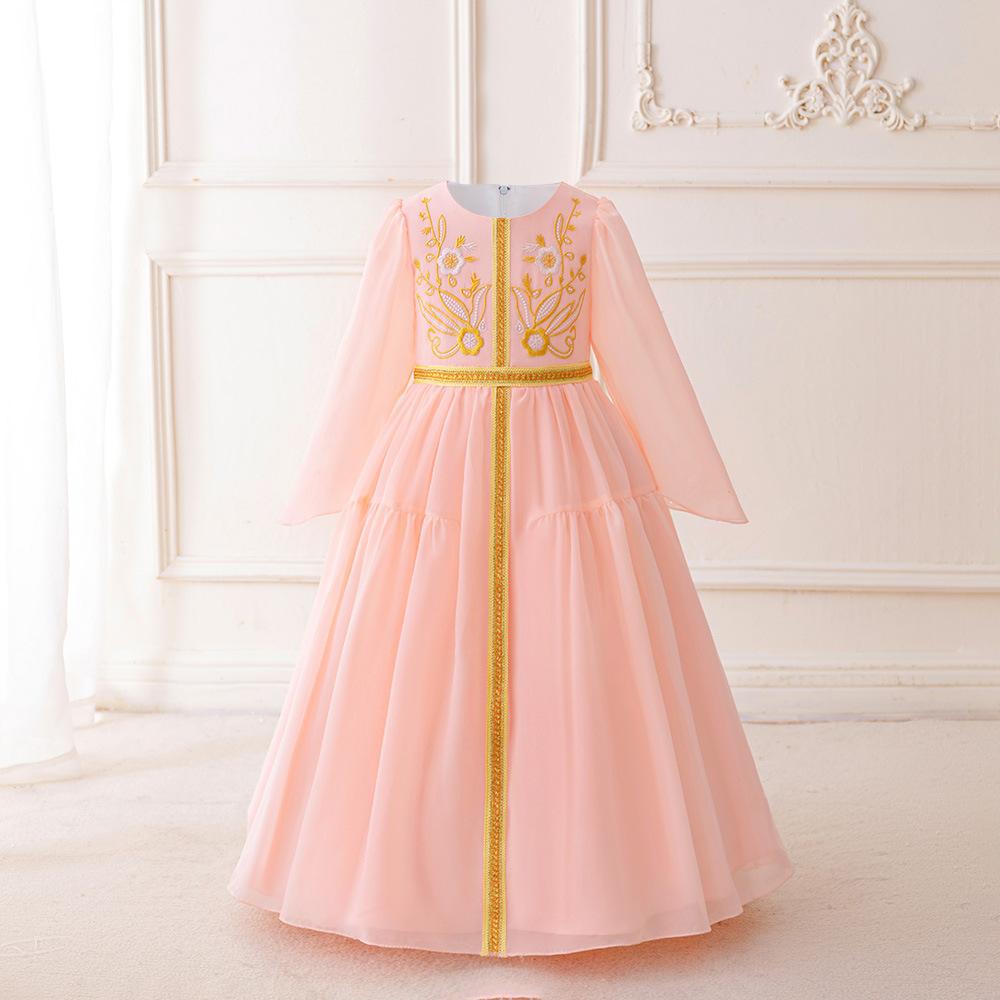 Sukienka dla dziewczynki z Arabii Saudyjskiej, muzułmańska elegancka szyfonowa haftowana szata, sukienka, bankiet imprezowy, sukienka dziecięca