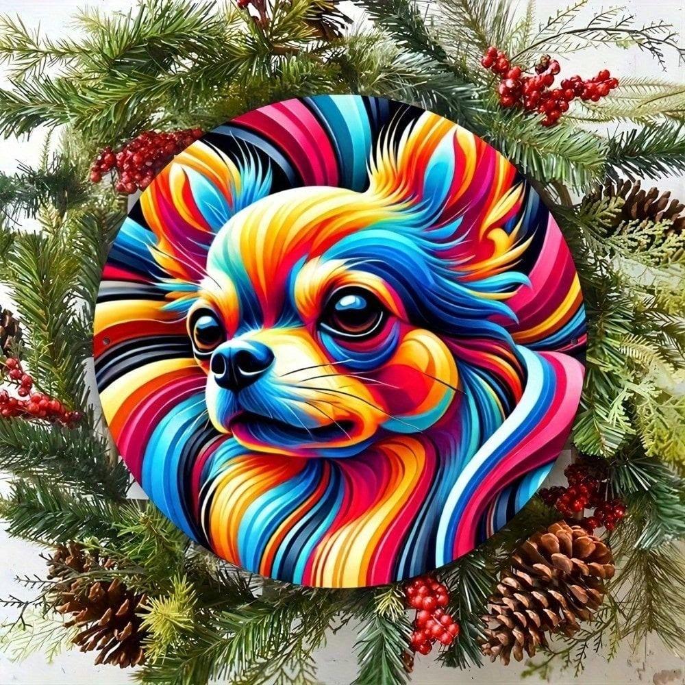 Vintage Round Metal Wall Art Chihuahua Poster Kitchen Decor