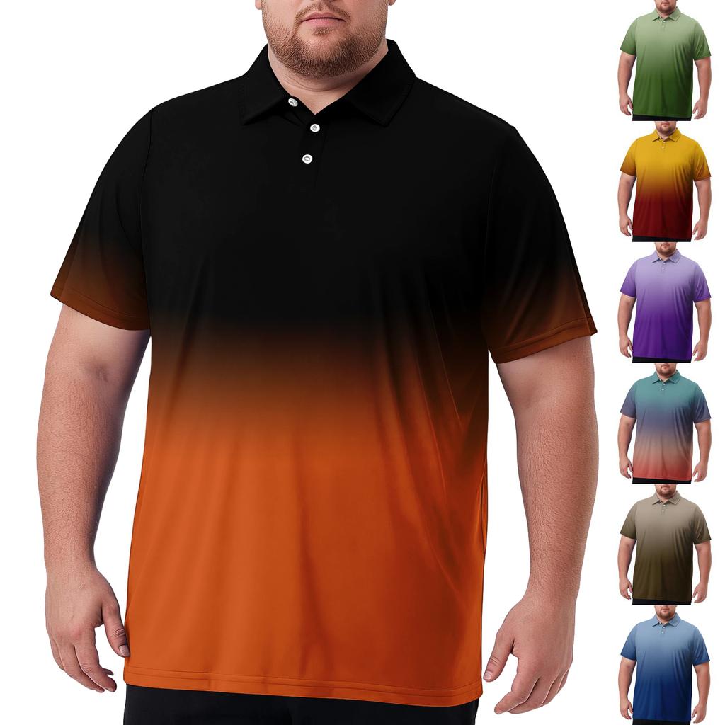 Men's Plus Size Gradient Print Polo Shirt Short Sleeve Collared Breathable Top Suitable for Casual and Work Wear