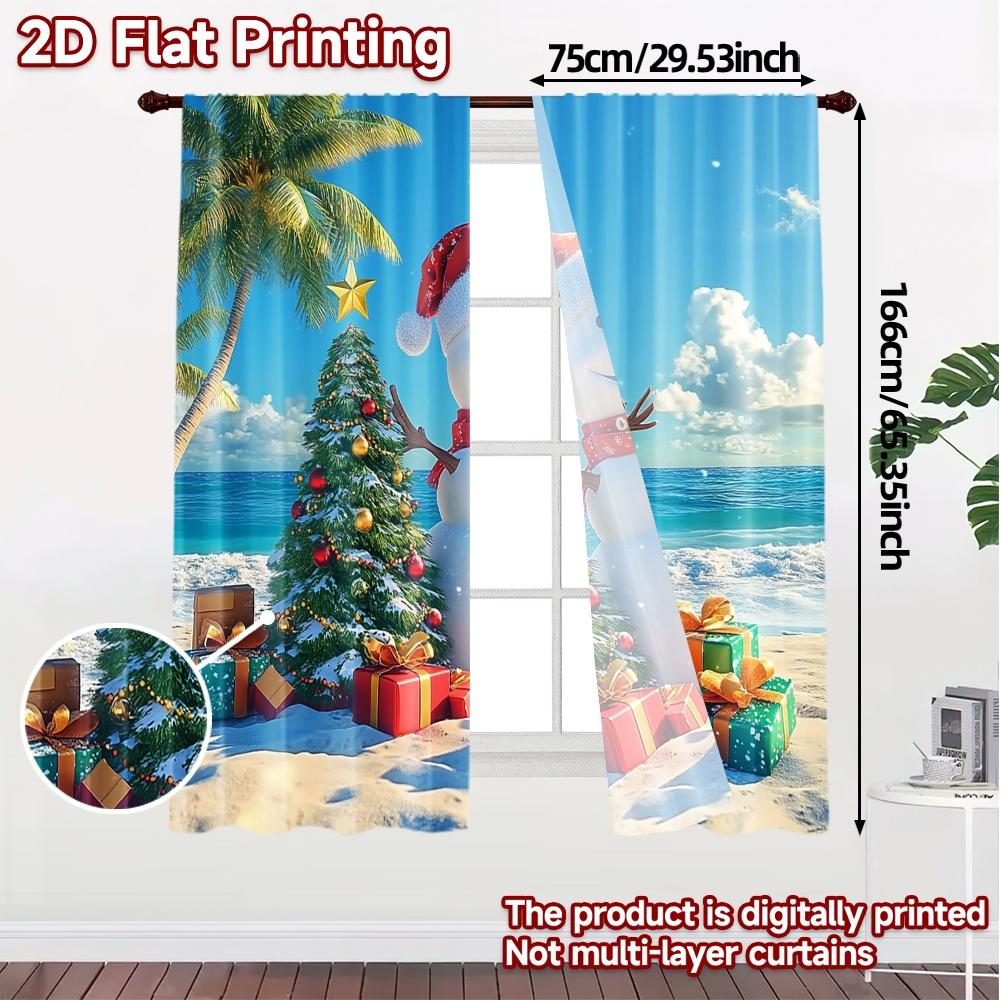 2pcs,Curtains Christmas Snowman Beach (3) Chic Contemporary Curtains 100% Polyester Curtains Decorations Outdoor Ldeal for