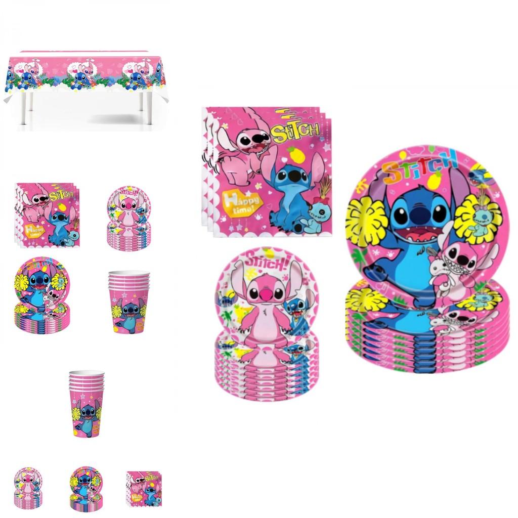 Lilo Stitch Partyzubehör Set mit Papptellern, Bechern, Servietten, Tischdecke für Kinder Geburtstagsdeko