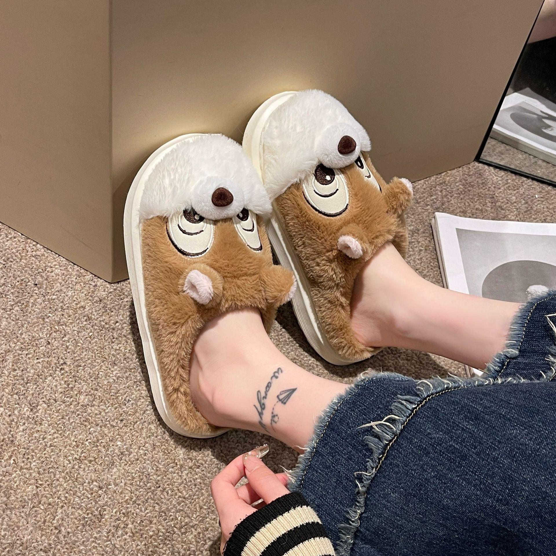 

Winter Cartoon Squirrel Cotton Slippers - Fashionable Home Slippers for Students 40-41 хакі